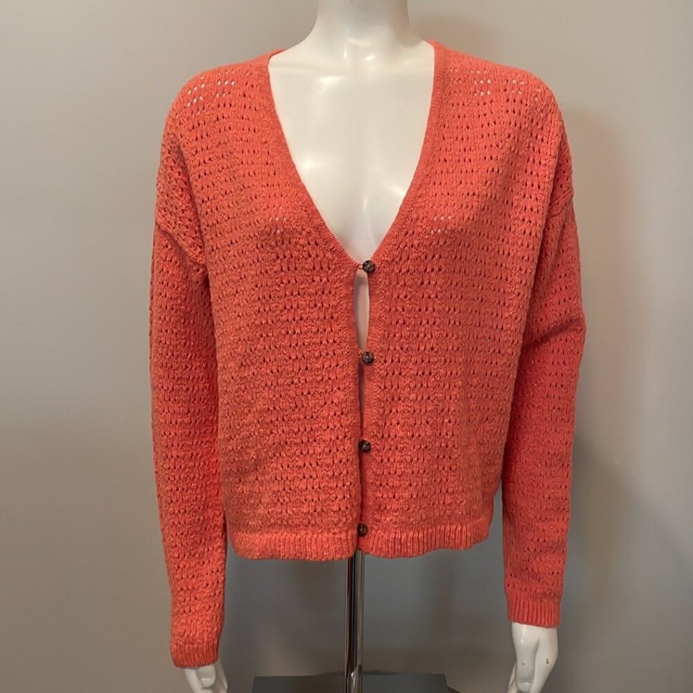 Madewell Open-Stitch Cardigan Sweater in Coral Orange Size M